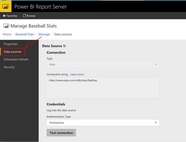 Power BI Report Server - Data Source